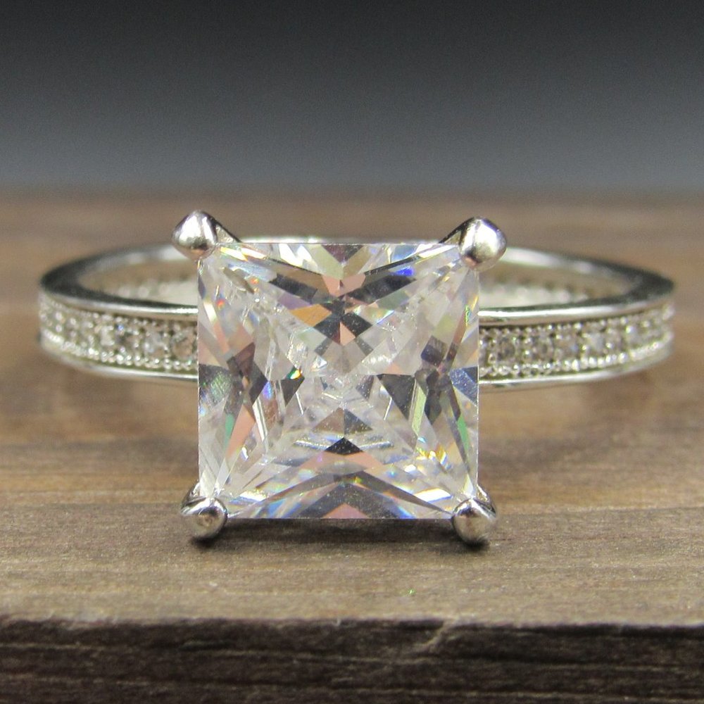 Size 8.25 Sterling Silver Brilliant Square CZ Ring